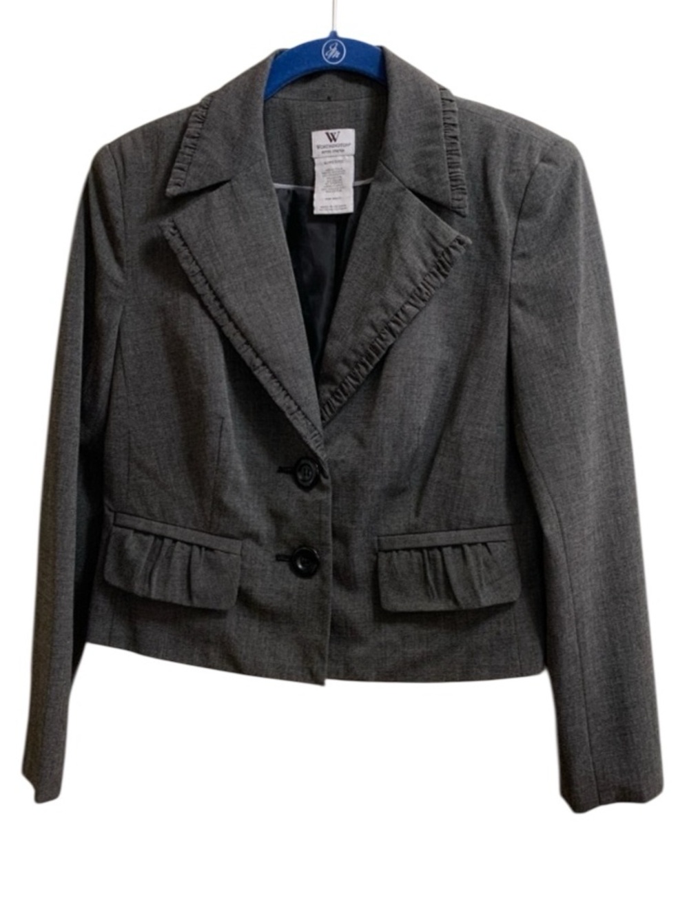 Worthington Petite Gray Cropped Blazer Women’s Size 6 Petite Ruffles Stretch